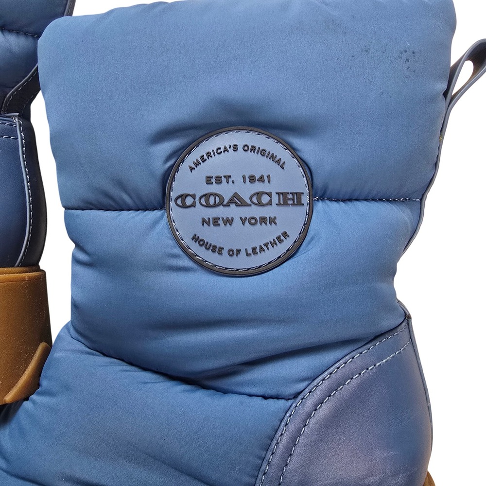 Coach Puffer Snow Boots Women Blue Leather Nylon Platform Lug Sole Good - Picture 3 of 9